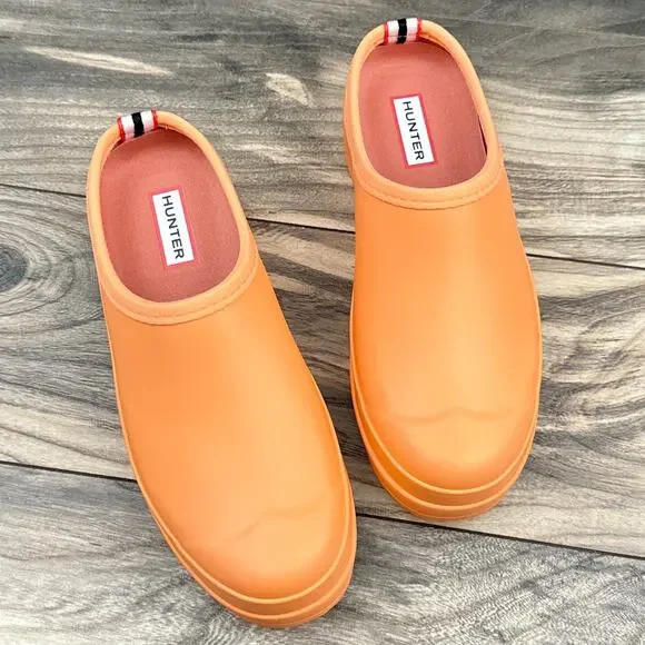 NIB Hunter Original Waterproof Platform Play Clogs 7 38 Orange - Picture 2 of 12